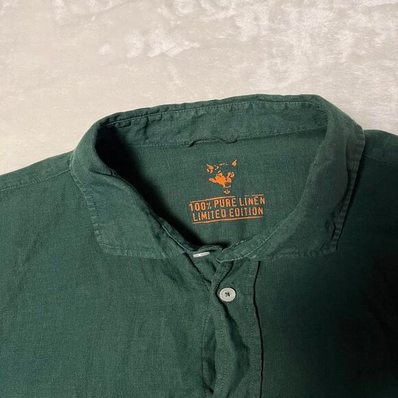 Wolf 100% Linen Button Up Mens XL Long Sleeve Dark Green Summer Autumn - Picture 2 of 6
